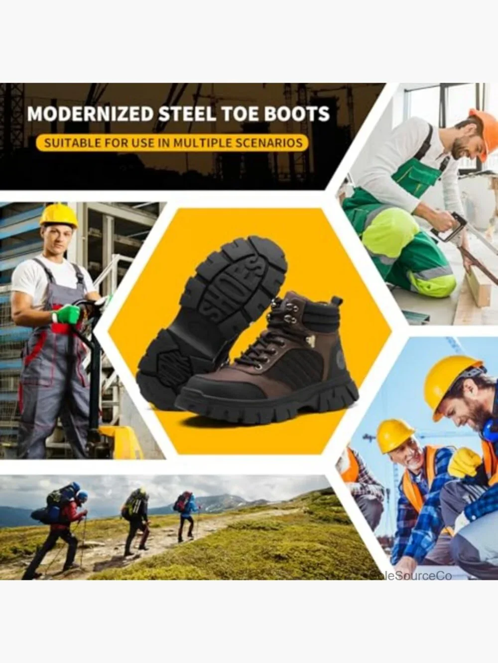 Men's Steel Toe Work Boots Waterproof Safety Construction Boots 6 Inch